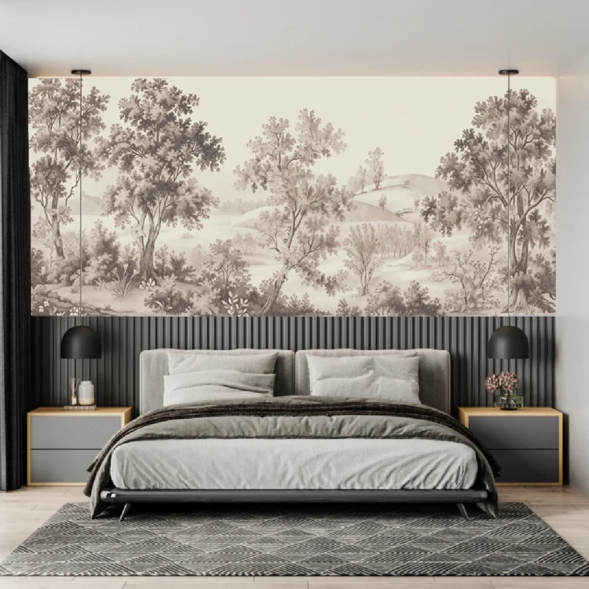 Customized Size Wallpaper Nordic Art Forest Landscape Mural Vintage Brown Forest Tree Wallpaper Home Decoration Wall Stickers