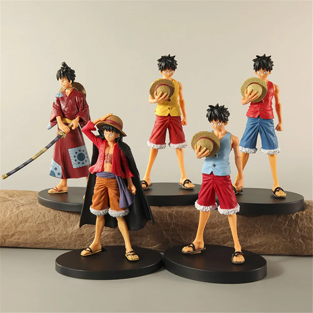 5 unids/set Anime de una pieza mono D Luffy Kimono Luffy sombrero de paja PVC figura de acción estatua modelo niños juguetes regalos de muñecas 18cm