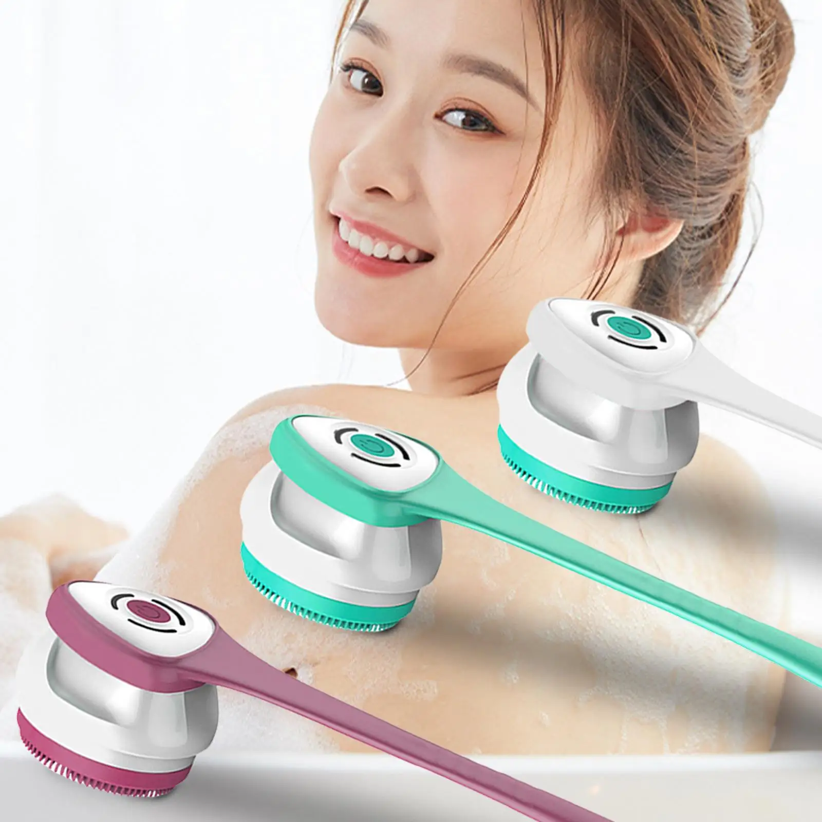 Portable body brush with long handle for cleaning the shower Cleaning in