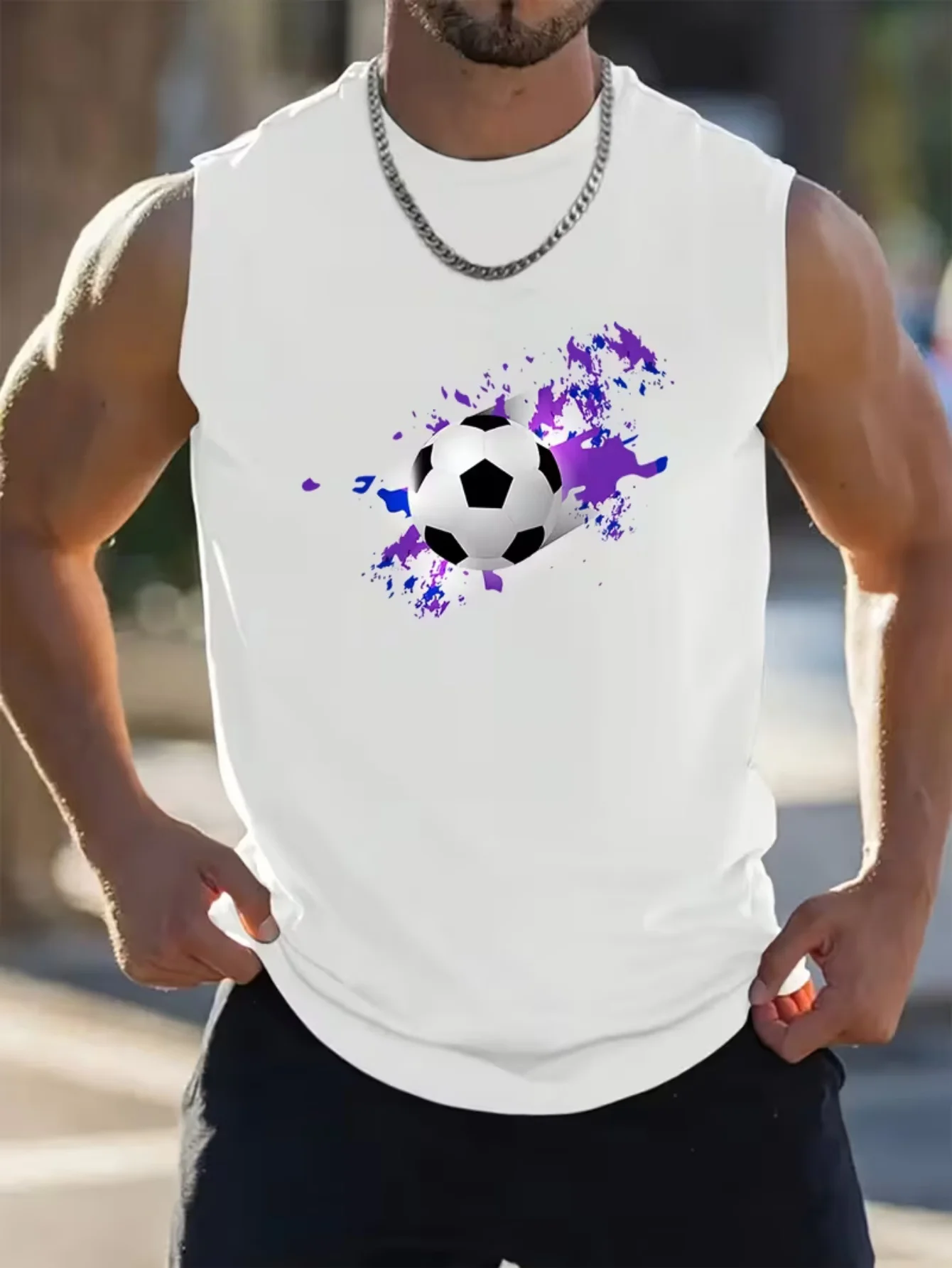 CLOOCL Purple-blue Ink Splatter Explosion Special Effect Football Printed Vest Fashion Sports Vests Summer Men's Casual Top
