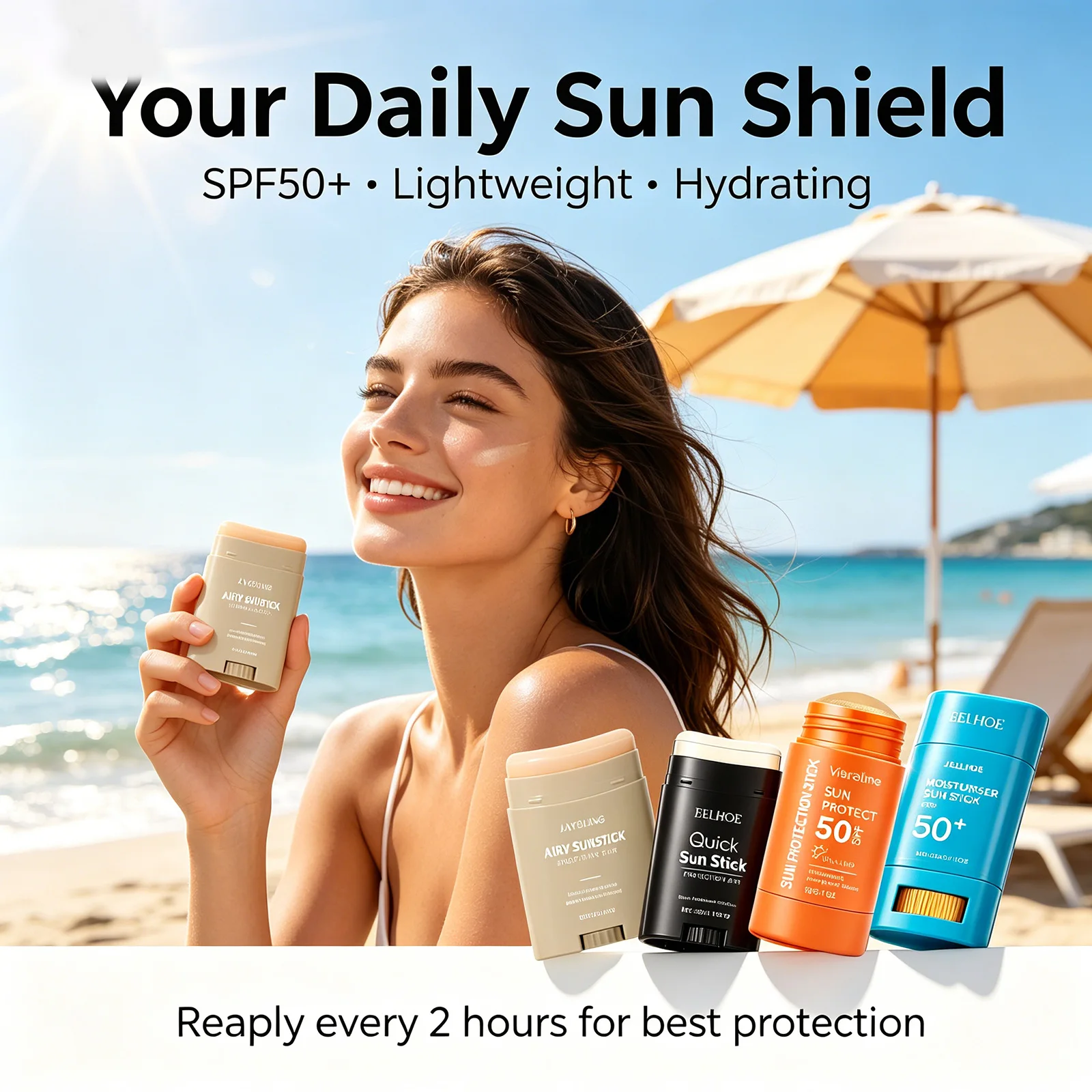 Korean Sunscreen Stick SPF PA50++++ Broad Spectrum Water Resistant 80 Min Portable Sunscreen for Beach Sports Daily Use Travel