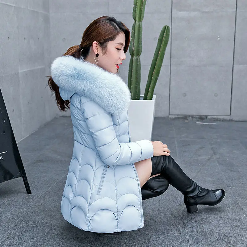 Women\'s Mid-length Hooded Parka with Fur Collar Female Thick Coat Windproof Overcoat Casual Student\'s Outwear Warm Winter Jacket