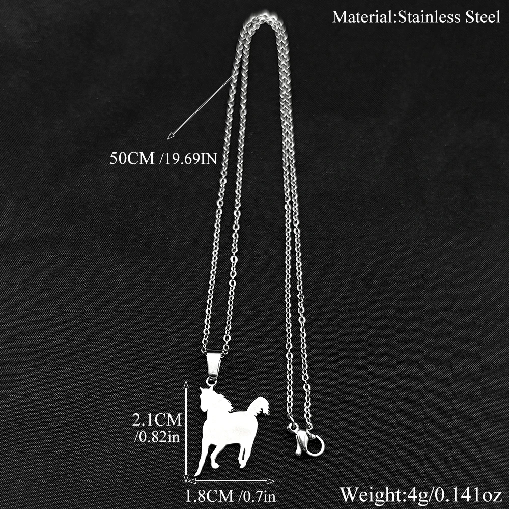 Glückliches Pferd Jahr Pferdefigur Kette für Damen und Herren, Edelstahl, silberfarben, Tiermotiv, schlichte Schlüsselbeinkette, Schmuckgeschenke – Detail 3