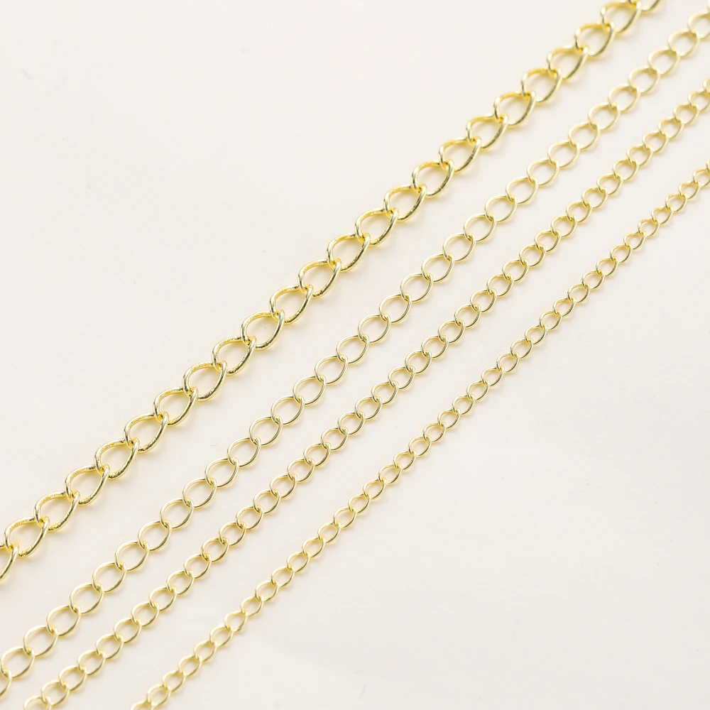 1Meter 2.5-4.8mm 14K Gold Color Plated Brass Flat Oval Tail Chains Necklace Chains for DIY Jewelry Making Findings Accessories