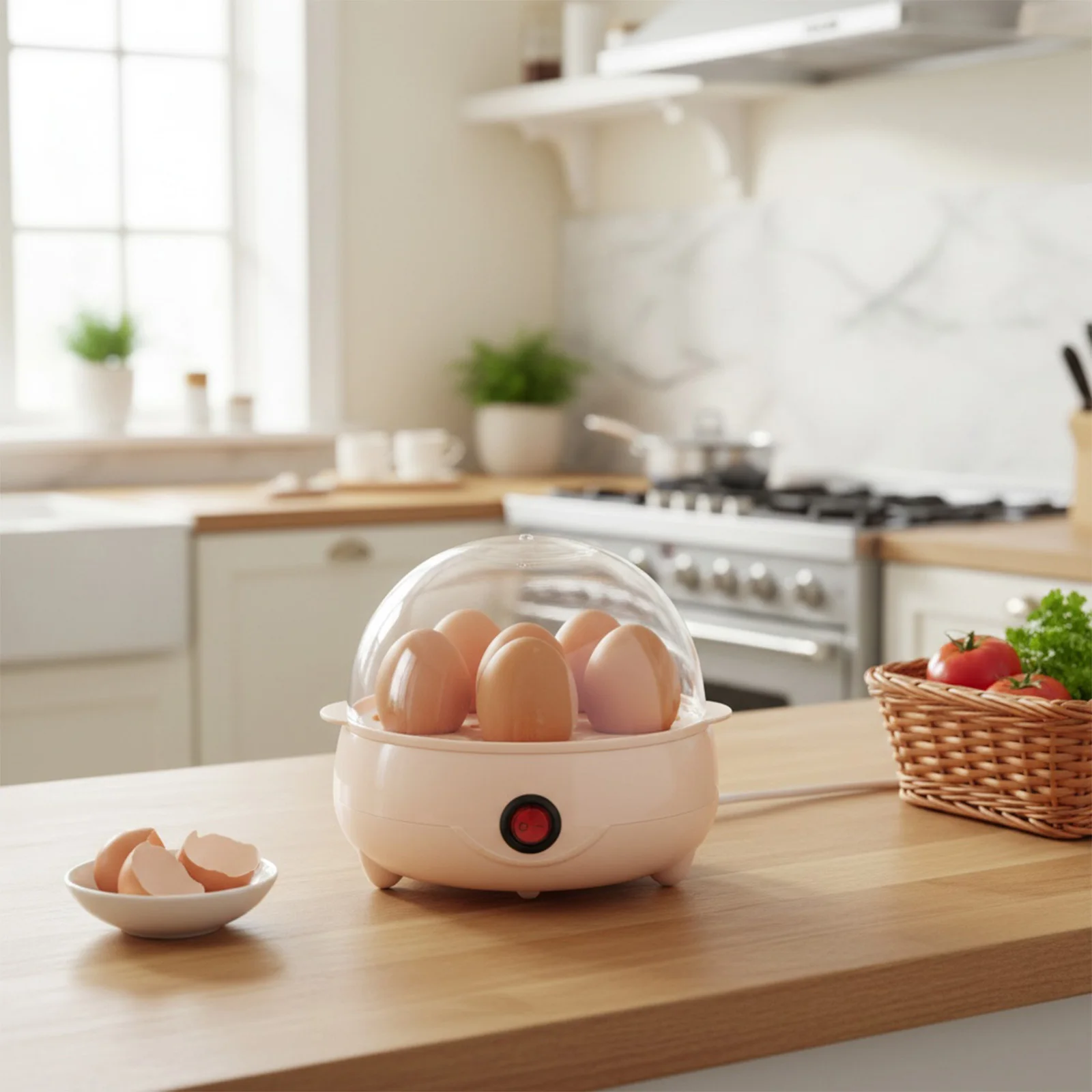 160W 220V Mini Egg Cooker Automatic Power-Off Anti-Dry-Burning Egg Steamer Smart Breakfast Machine for Egg Breakefast Vegetable