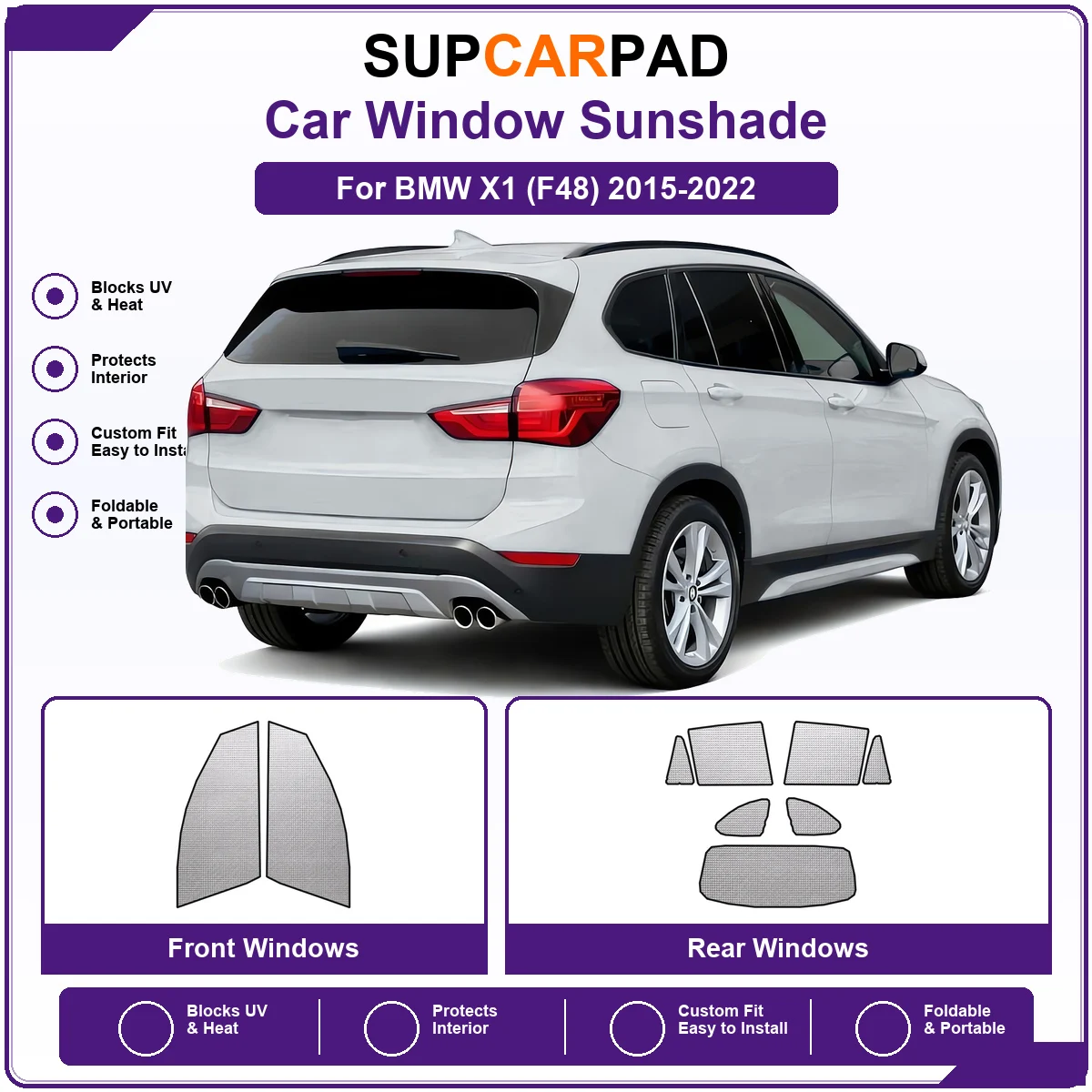 For BMW X1 (F48) 2015-2022 Pre‑Cut Auto Window Sunshade Anti‑UV Car Sun Visor Protector