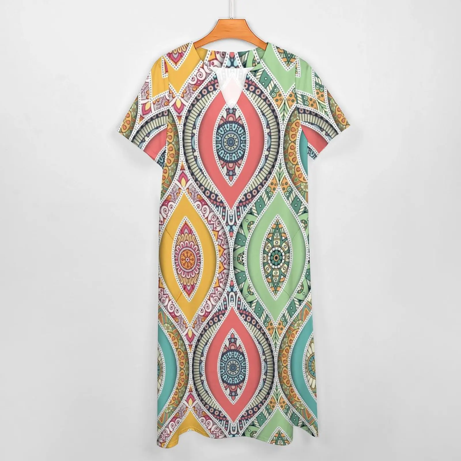 Abito indiano bohémien Retro Hippie Print elegante Maxi Dress Street Wear Boho Beach abiti lunghi manica corta abiti oversize