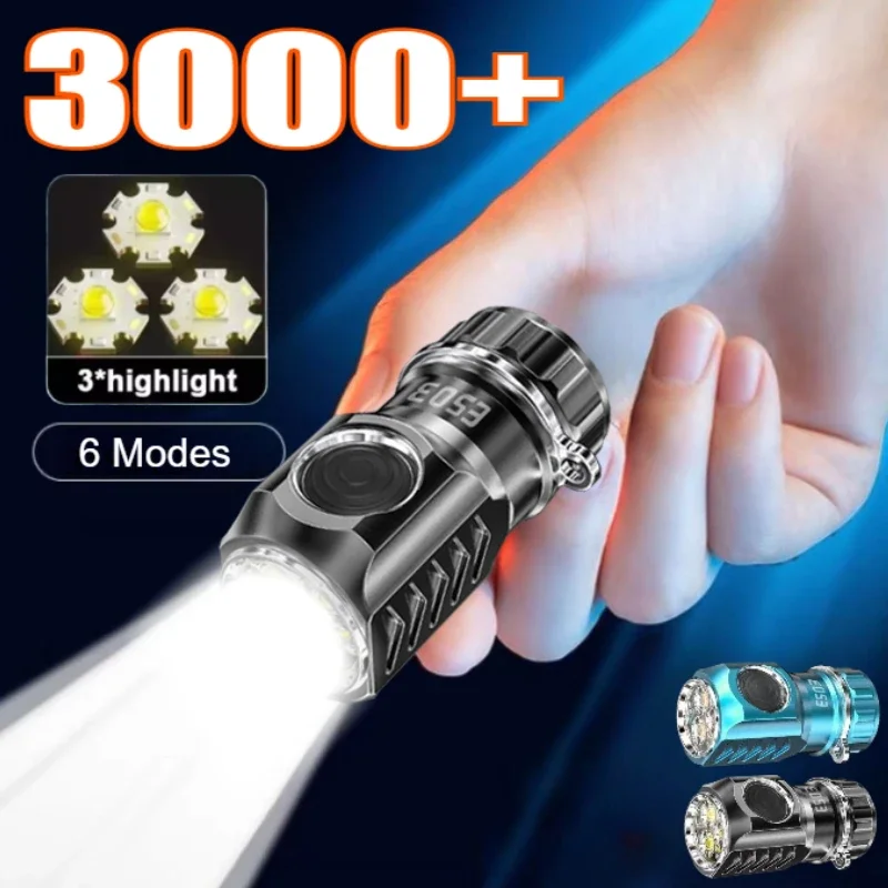 3000LM 3*SST20 Powerful LED Flashlight USB Rechargeable 6 Modes Super Bright Waterproof Portable Mini Torch for Camping Fishing