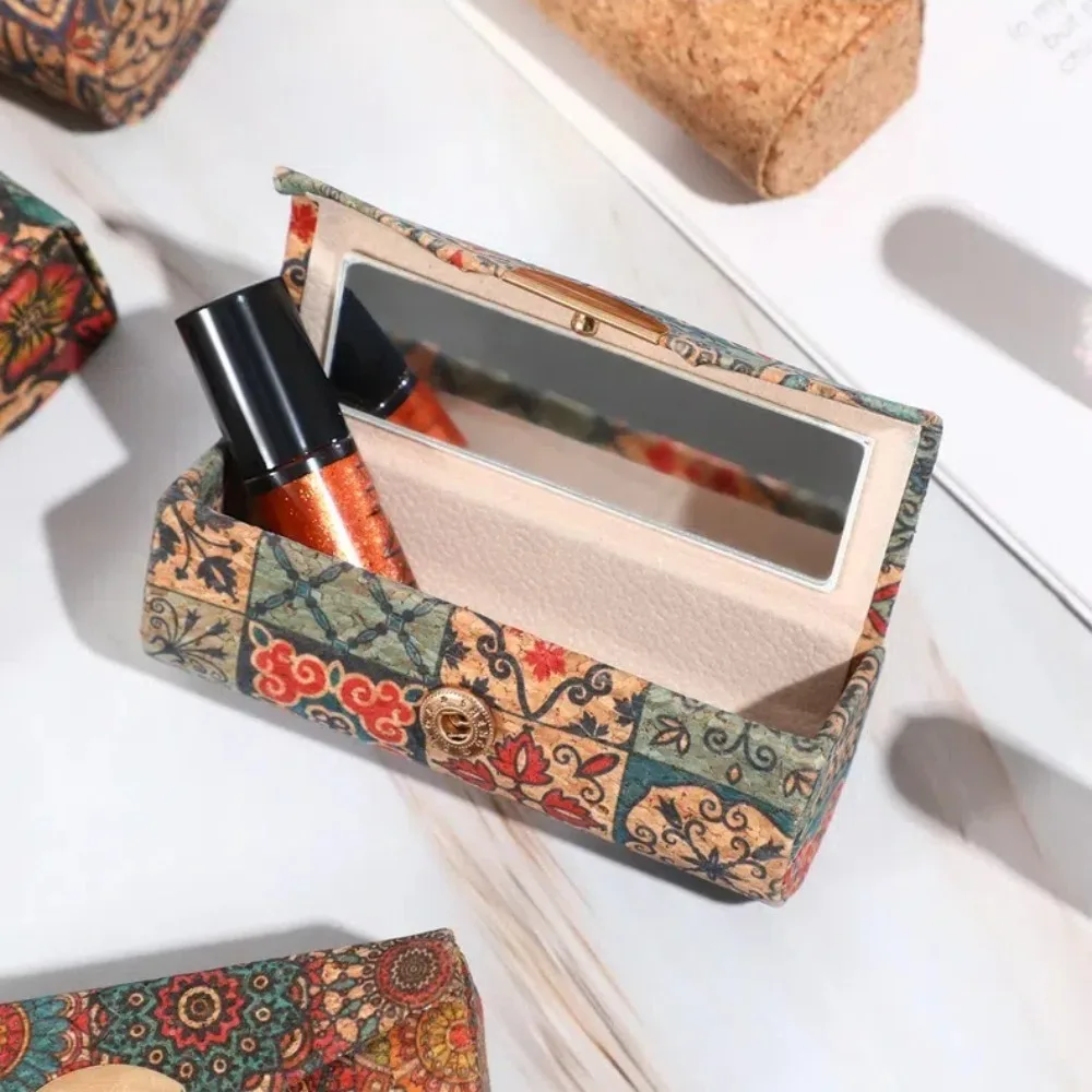 휴대용 거울 포함 립스틱 케이스 꽃무늬 중국 스타일 보석 케이스 미니 화장품 케이스