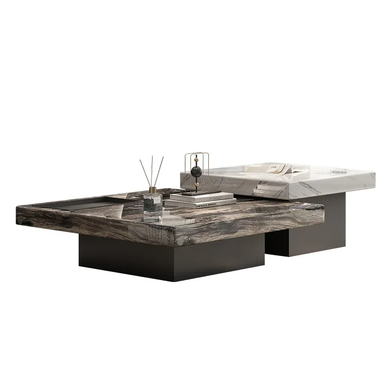 

Natural marble coffee table, living room household square minimalist light luxury high-end combination rock slab coffee table