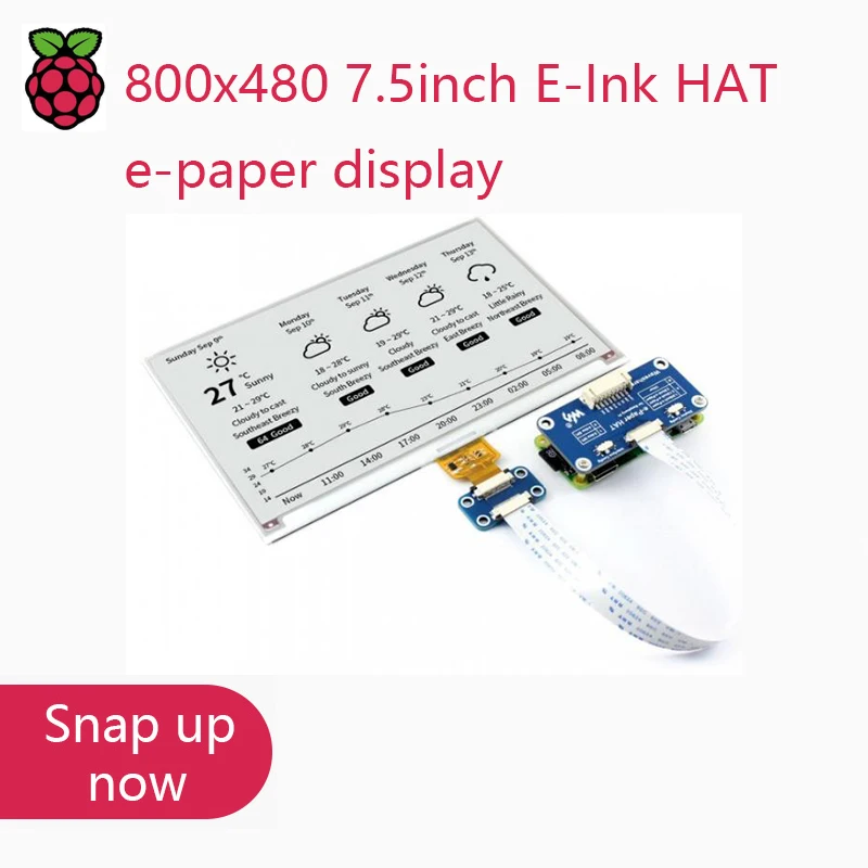 Waveshare 800x480 7.5inch E-Ink HAT e-paper display supports Raspberry Pi STM32 Two-color Ultra low power consumption