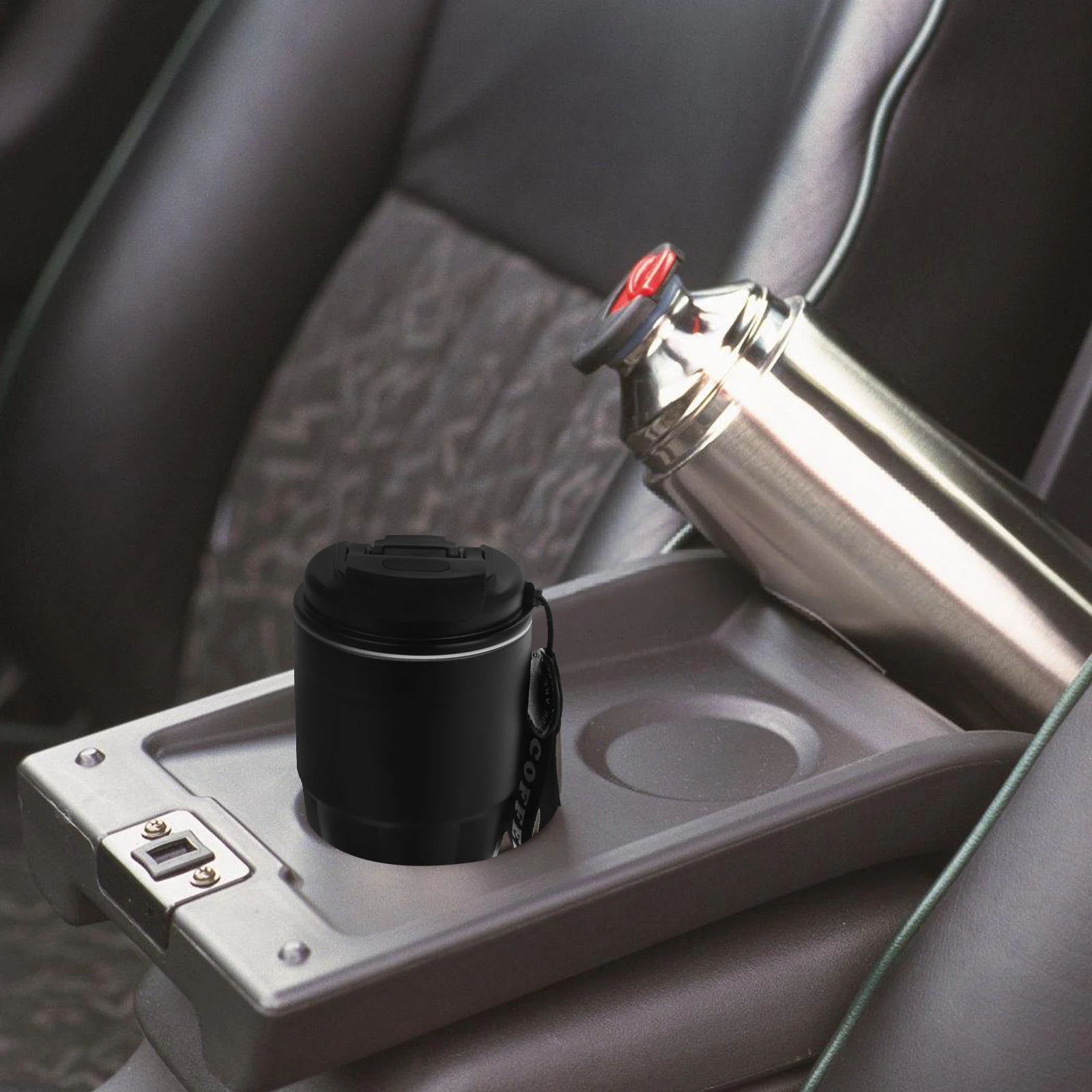

320 Ml Portable Coffee Cup Stainless Steel Insulated Travel Mug Reusable Leak Proof Tumbler Black Office Car Outdoor