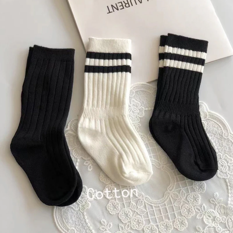 Kids Cotton Sport School Students Socks Cotton Black White Socks For Boys Girls Slouch Socks Baby Toddler Socks 1-12Years