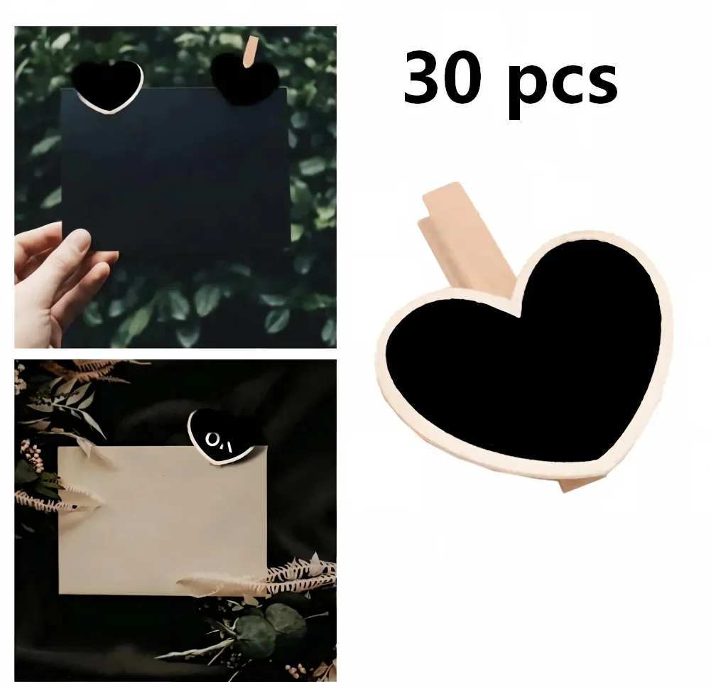 30Pcs Mini Wooden Blackboard Chalkboard Wedding Table Decor Tags Heart Shape