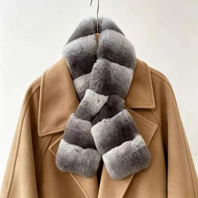 Real Rex Rabbit Fur Scarf For Women Warm Cross Fur Scarf Winter Fashion Warm High Quality Fur Ring Scarves Thick Fur Scarvess