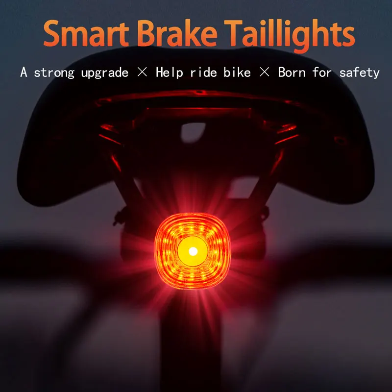 New Bicycle Smart Brake Tail Light USB Rechargeable IP66 Waterproof LED Warning Rear Lamp MTB Road Bike Auto Brake Sensing Light