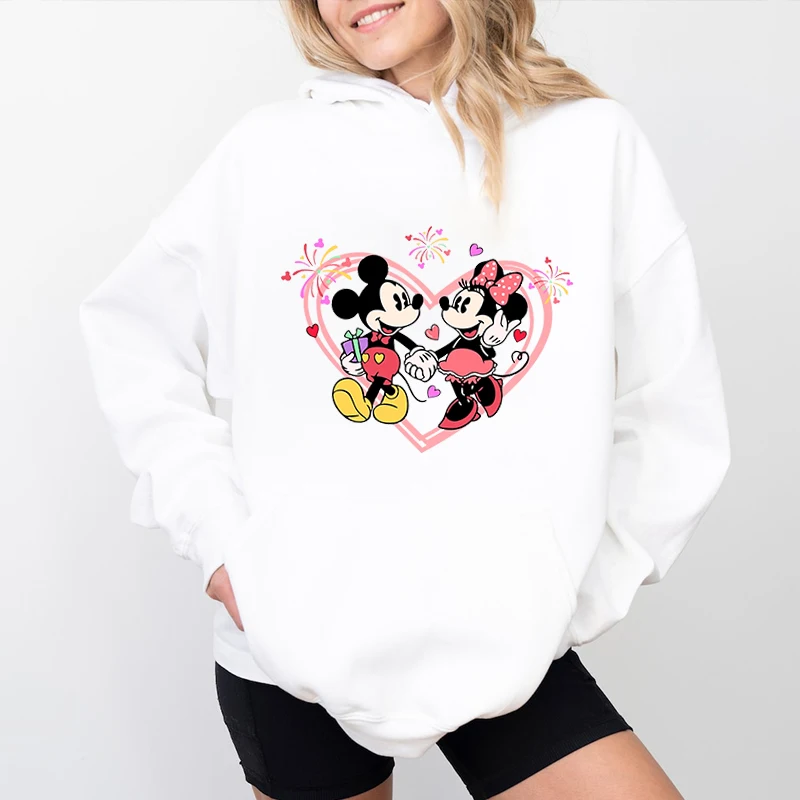 Disneyworld Mickey And Minnie Valentine Women's Hoodie Casual Sweater Loose Top Holiday Gift