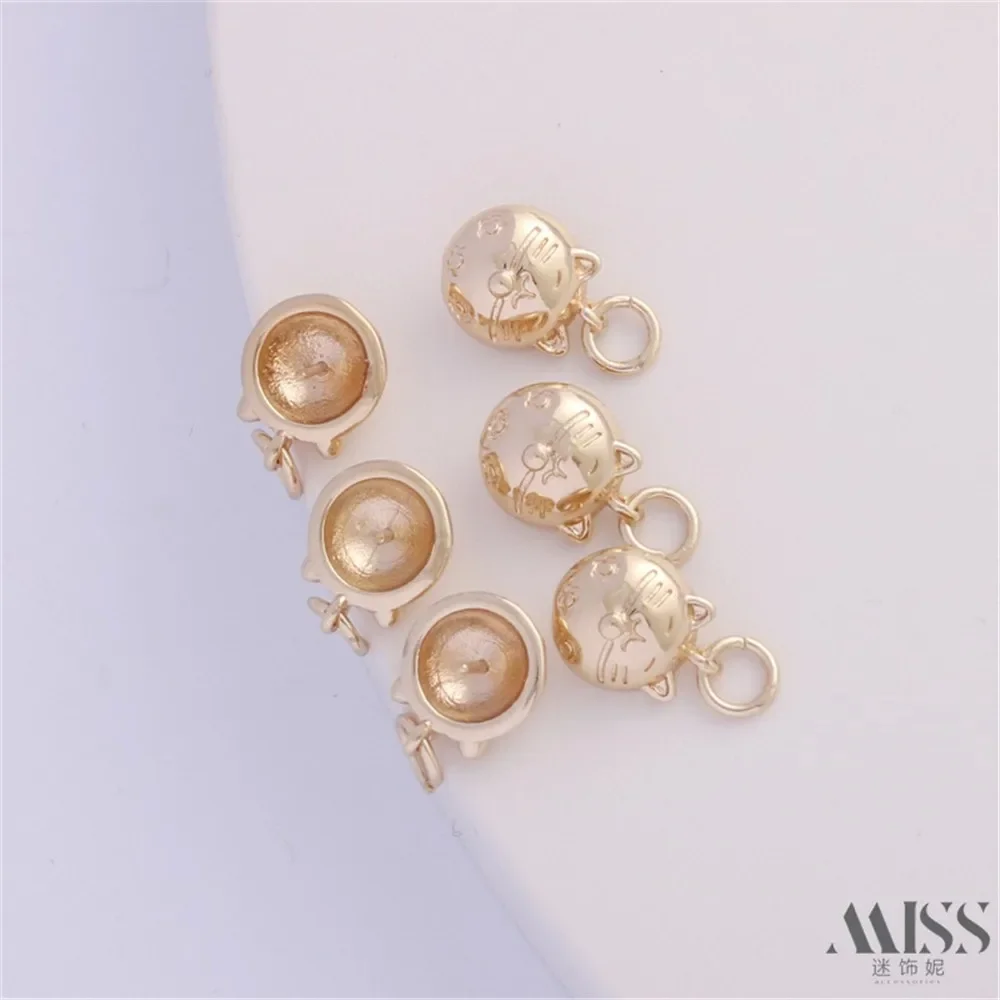 

14-каратное позолоченное гладкое лицо дракона и кошки с подвеской в виде иглы, подвеска ручной работы с жемчугом и драгоценным камнем, позолоченные ювелирные аксессуары