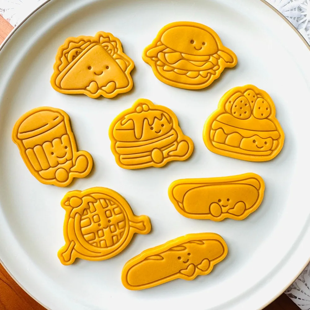 Cortadores de galletas con forma de sándwich de hamburguesa, molde de galletas de dibujos animados, sello para galletas, utensilios de cocina para hornear, repostería y postres
