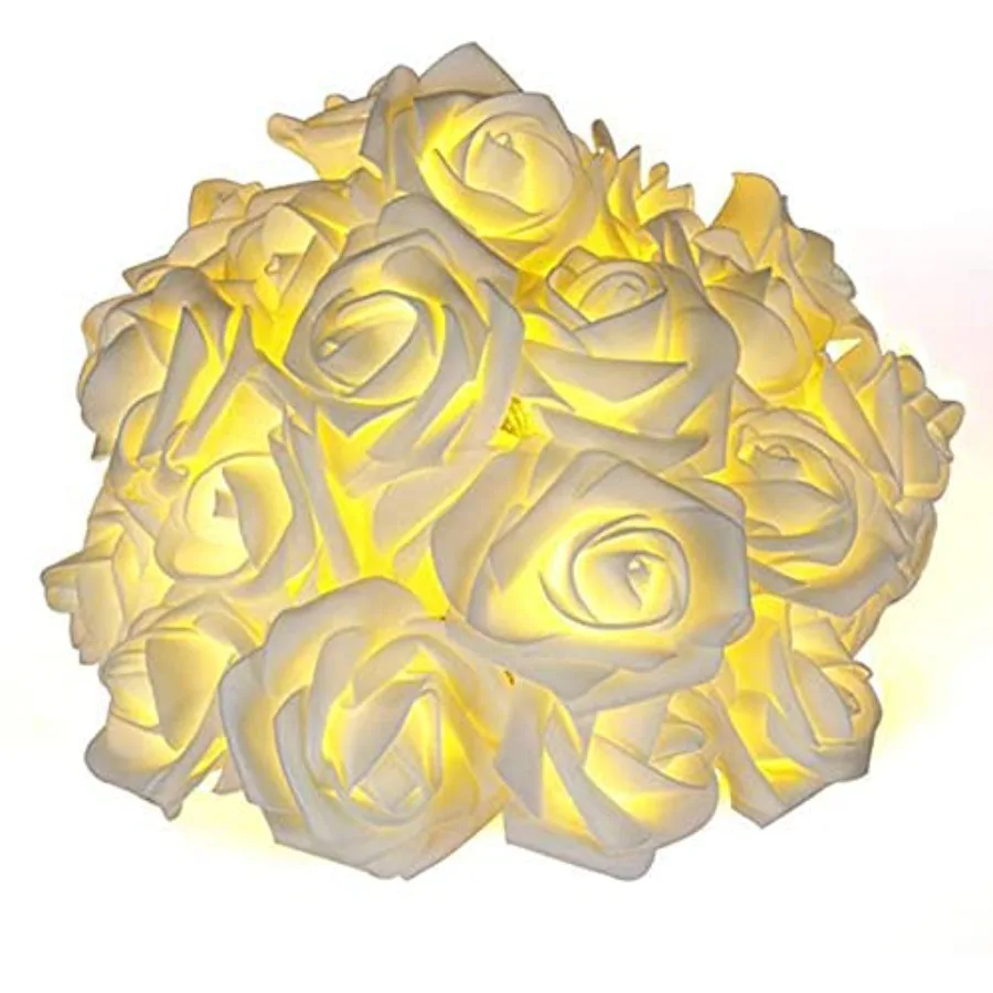 Flower Rose String Lights, 2M/6.56ft 20LED String Lights Bright Rose Flower Lamp Fairy Light, Battery Operated Light for Valent
