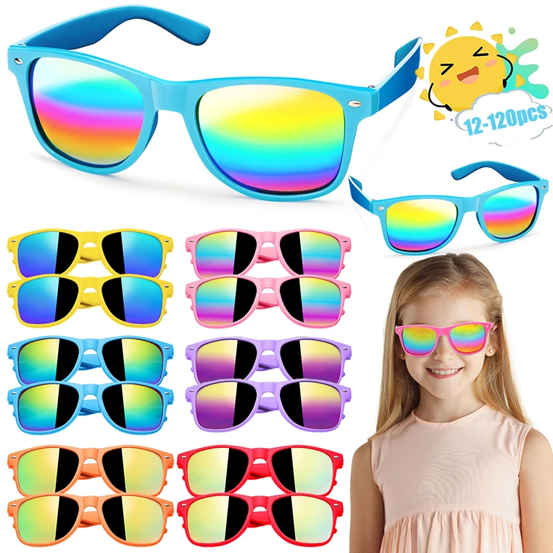 12-120pcs Kids Sunglasses Bulk for Children's birthday party favors Neon sun glasses Boys Girls Summer Beach Pool Party Supplies