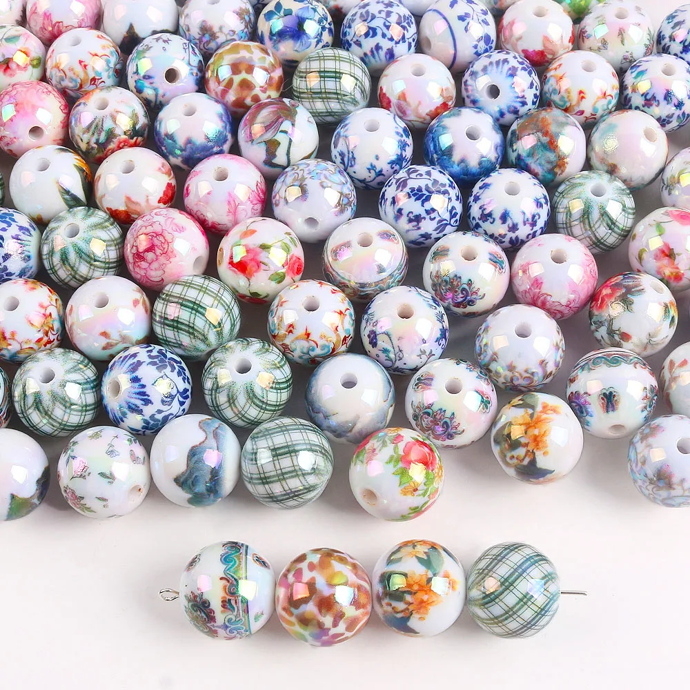 

4pcs Acrylic Round Flower Color Bead Diy Handmade Necklace Bracelets Materials Jewelry Making Materials Beads To Make Bracelets