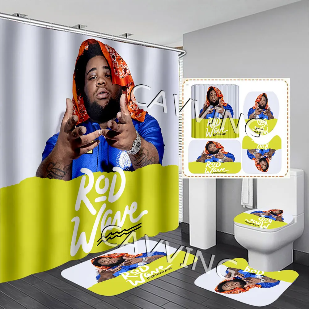 Rod Wave 3D Printed Shower Curtains Waterproof Bathroom Curtain Anti-slip Bath Mat Set Toilet Rugs Carpet Home Decor F03
