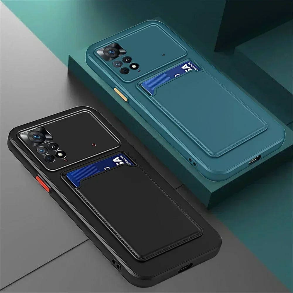 For Poco M4 Pro 5G 4G X4 F3 M3 Card Slot Bag Holder Phone Case Shockproof Silicone Cover For Poco M4 X3 Pro X3 NFC Cases Funda