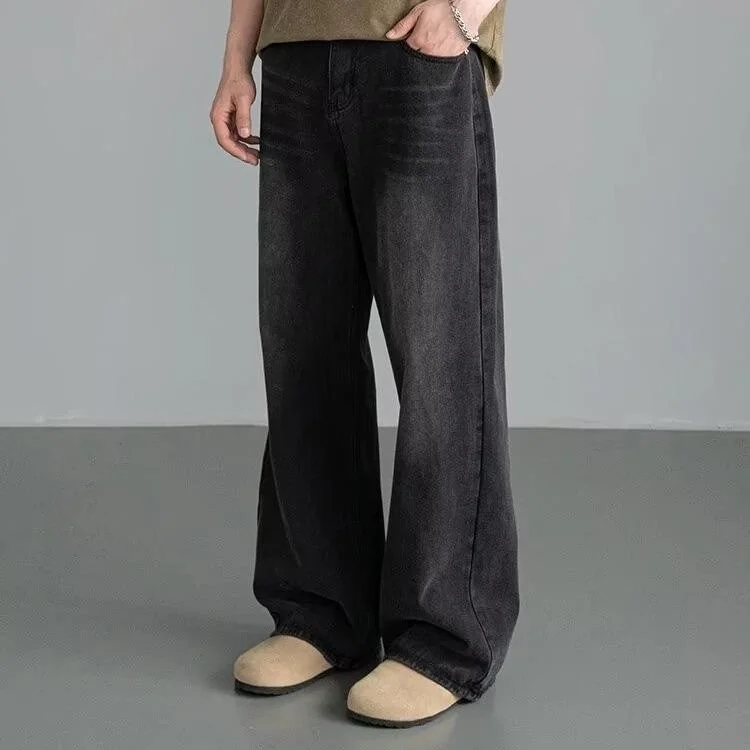 

American Retro Loose Straight Leg Men's Jeans Elastic Waist Casual Long Trousers CleanFit Wide Leg Pants Youth Faion