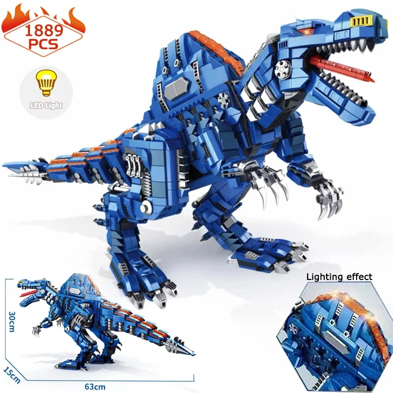 

Creative Spinosaurus Jurass T-Rex Park Bricks With Light Mechanical Building Block MOC T-rex Triceratops Model Toys for Children