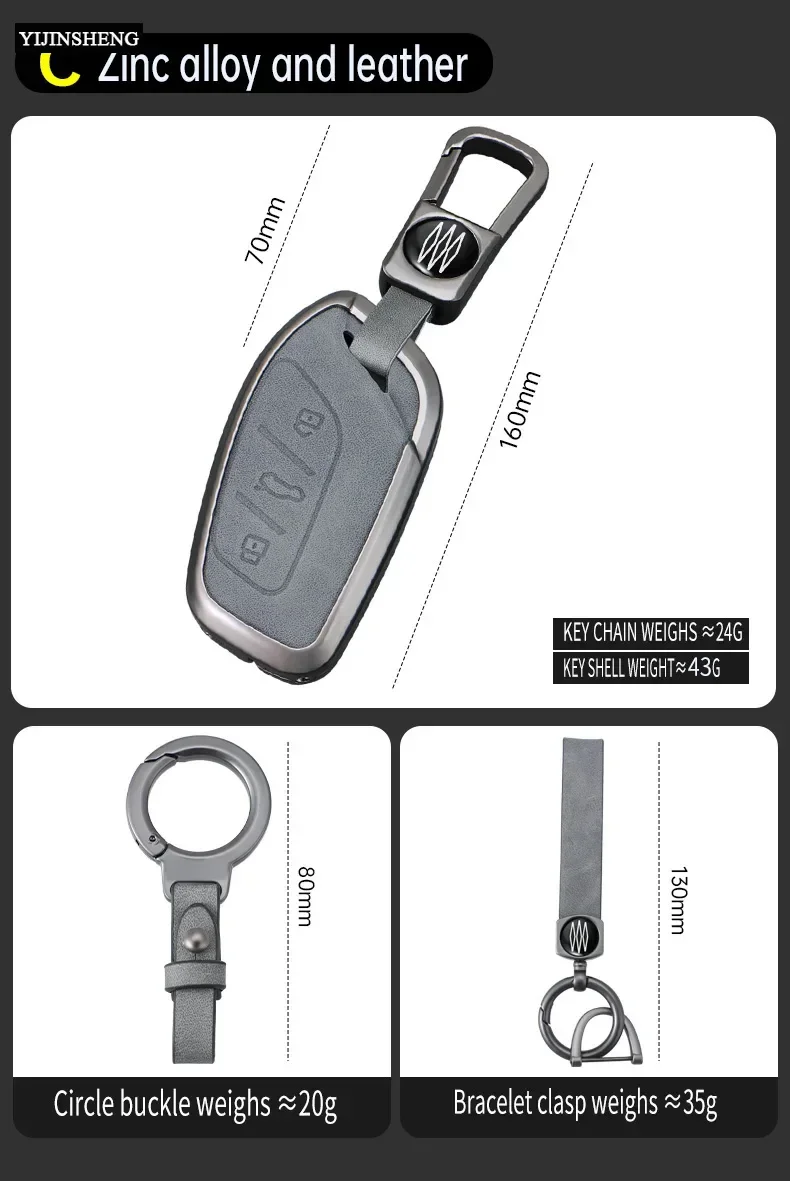 3 Bottoni In Metallo + Pelle Chiave Dell'automobile Della Copertura Della Cassa Fob Supporto Della Pelle Per MG 4 2023 Mg4 Ev MG HS GT ZS EV ZX MG5 MG6 per Roewe RX3 RX5 RX8