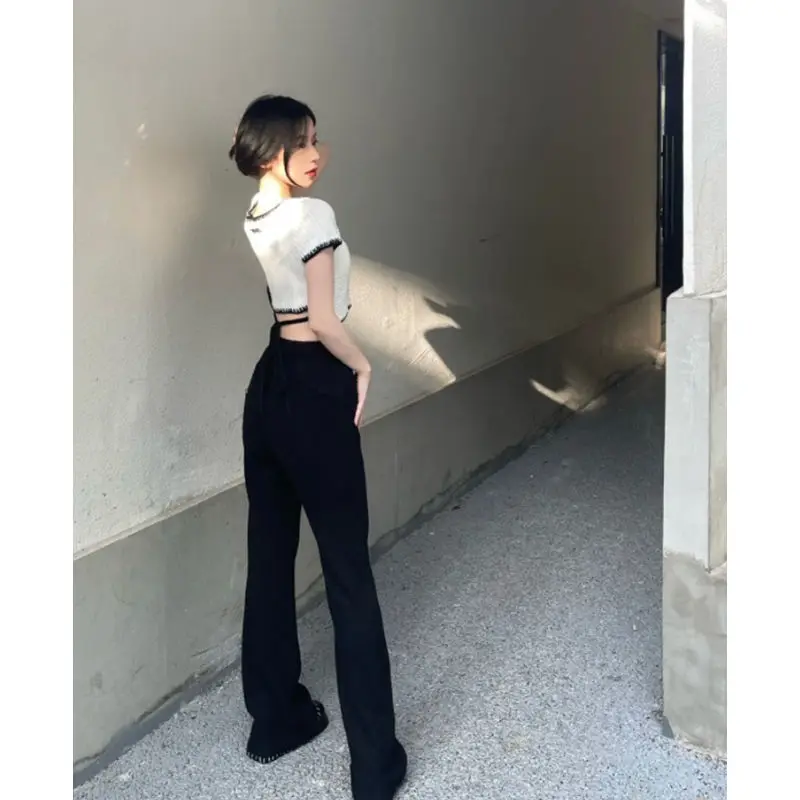 

YYAHAHAS Design A High-end Sweet and Fragrant Short Top for Women's Summer Square Neck Short Sleeved Knitted Sweater
