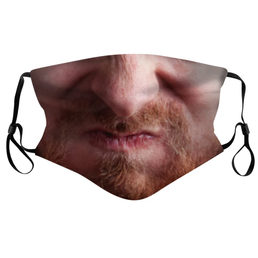 Unisex Printed Masks Funny Masks Creative Simulation Beard Fun Party Personality Reusable Funny Face Printed Face Mask