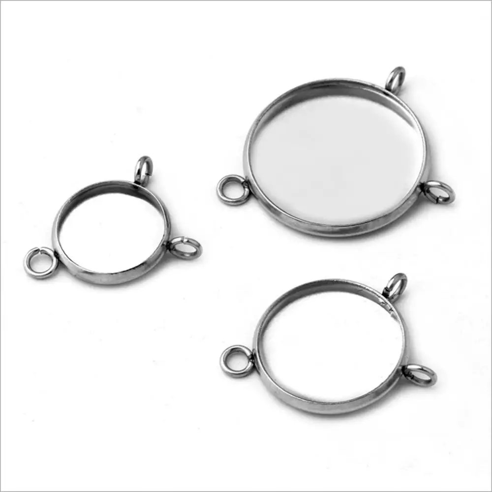 REGELIN 20pcs/lot 8-25mm Stainless Steel Three Hole Pendant DIY Base Cabochon Settings Blank Tray For Cameo Jewerly Making