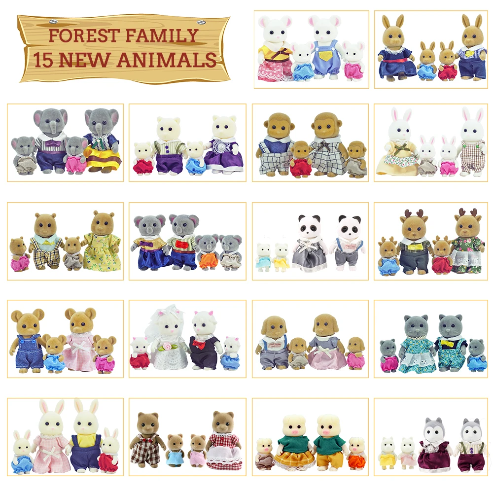 Famille d'animaux de la forêt pour enfants, lapin, ours, renne, éléphants, simulation, échelle 1:12, courses, meubles de maison, l'inventaire, cadeau pour fille, 1/12