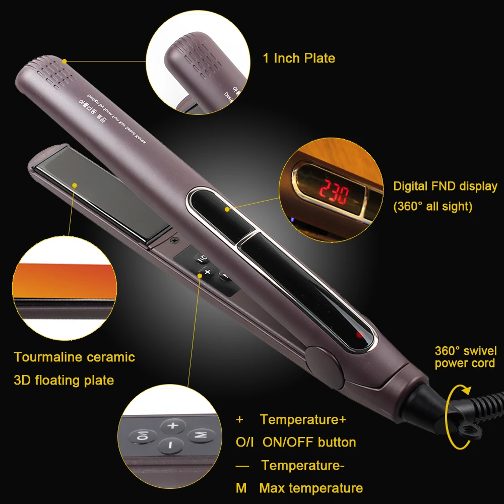 Hair Straightener Professional 450℉ Tourmaline Ceramic Keratin Hair Flat Iron 2 In 1 Salon Hair Styling Tools Curling Irons