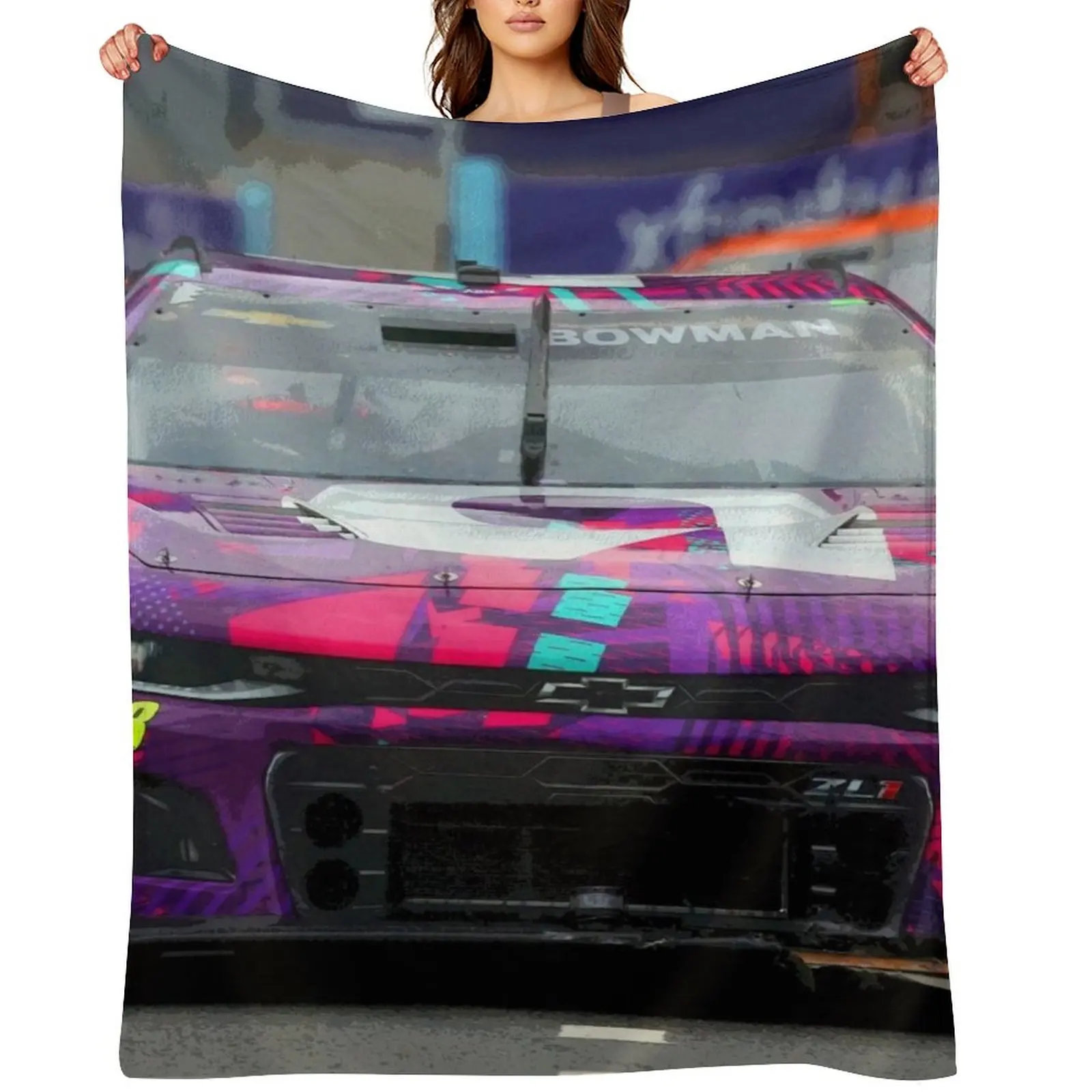 

Alex Bowman racing on the Chicago street course 2024 abstract Throw Blanket Flannel Fabric Vintage wednesday Blankets