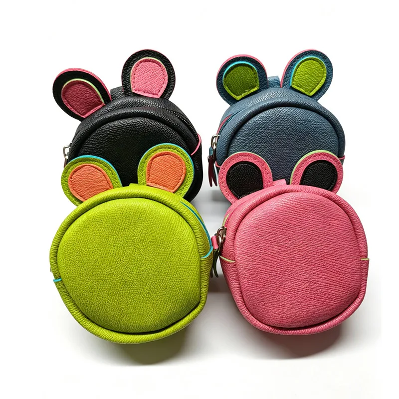 Cartoon Cat Ear Shaped Coin Purse PU Leather Mini Zipper Earphone Bag Keychain Pendant Wallet for Women Girls Gifts