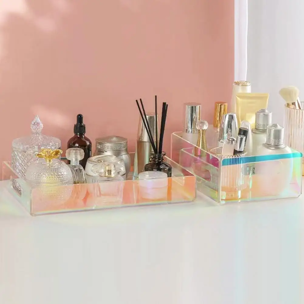 Acrylic Tray Bathroom Organizer Iridescent Acrylic Storage Box Multi-functional Organizer for Makeup Tissues Desktop Essentials