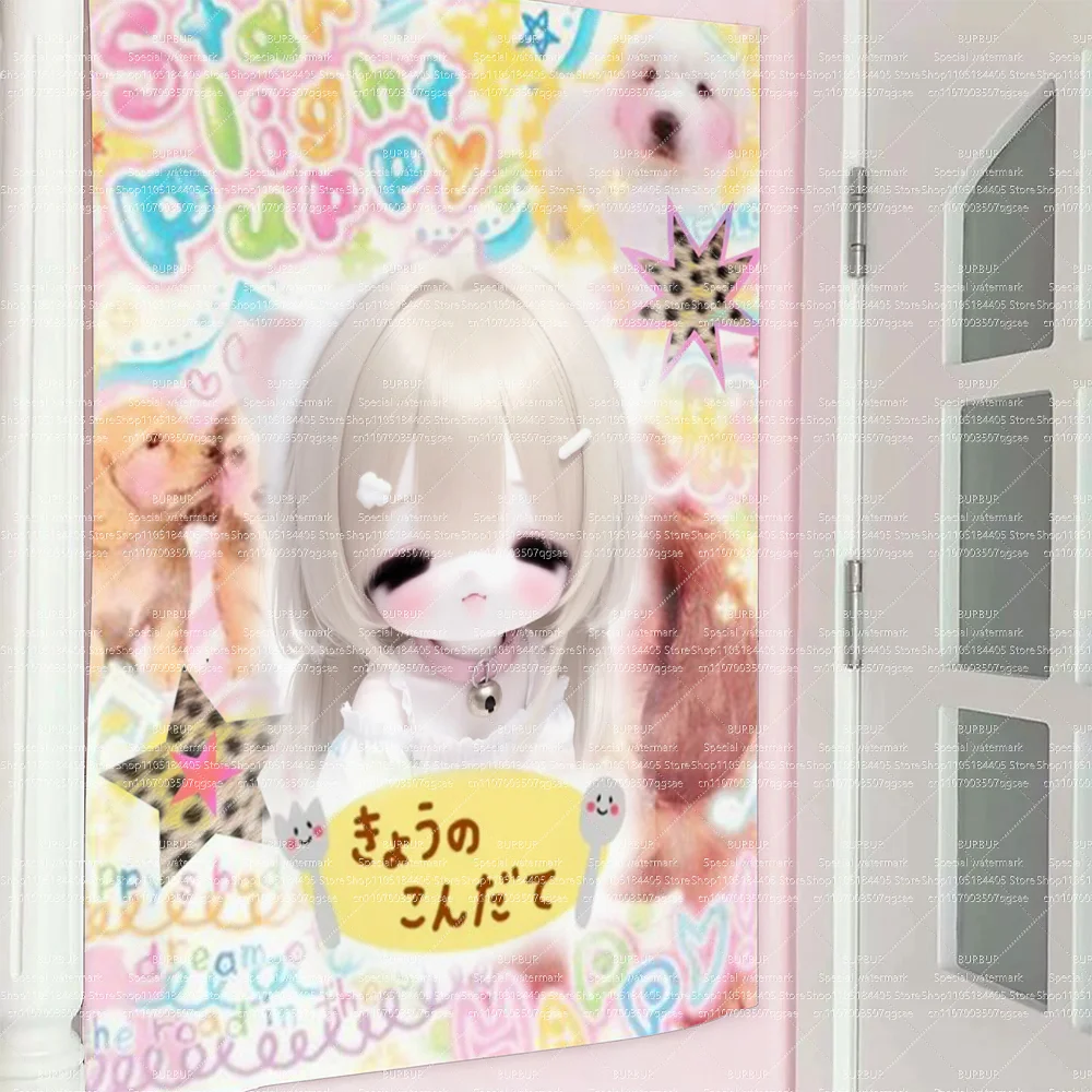 Kawaiii Original Wandteppich im JP-Stil mit Mädchenillustrationen für die Innendekoration