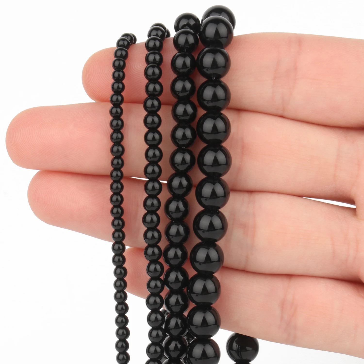 Natural Crystal Stones Smooth Black Round Loose Polish  Beads For Women Charm Jewelry DIY Bracelet Necklace Making 2 4 6 8mm