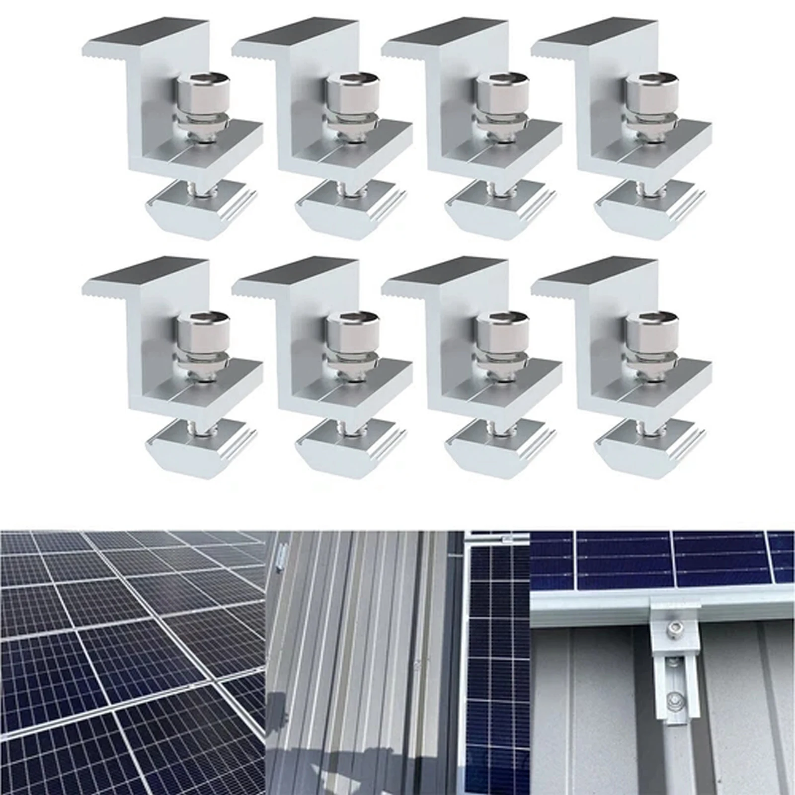8pcs Aluminium Alloy Solar Panel End Clamp Holder Clips 30mm Solar Modules Fixing PV Bracket End Clamp Middle Clamp Silver/black