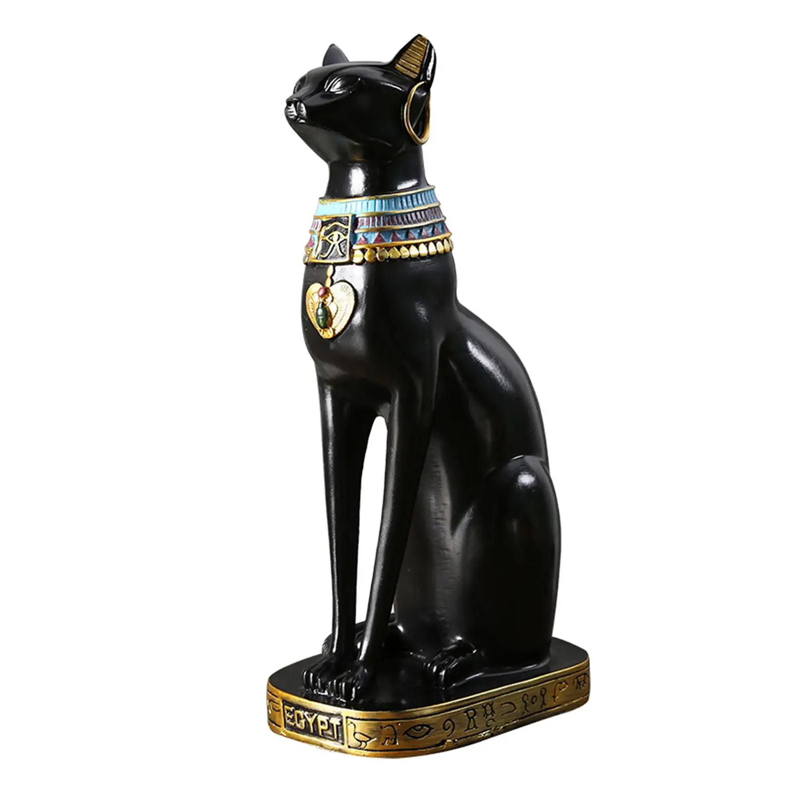 Egyptian Cat Goddess Bastet Statue Ornament Egypt Collectible Animal Sculpture Figurine for Office Shelf Table Desk Cabinet