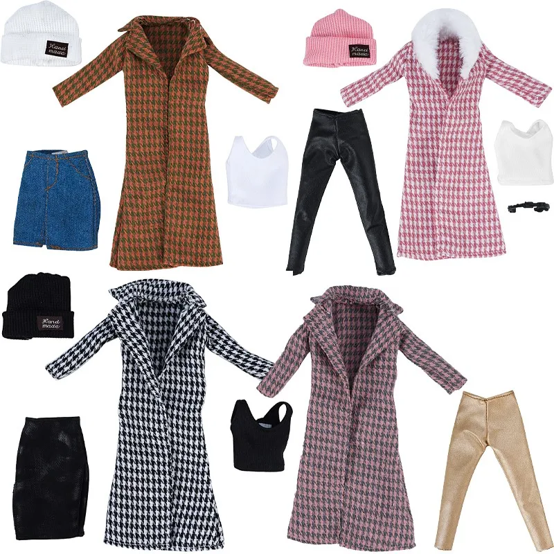 Nuovo Set di Vestiti per Bambole da 30cm Autunno/Inverno: Cappotto in Pelliccia/Pelle, Abiti, Top e Pantaloni in Pelle per Bambole BJD FR PP Supermodel 1/6