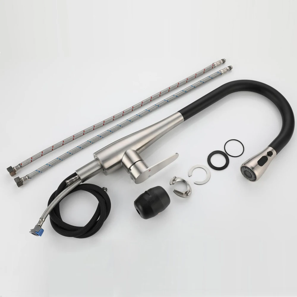 Kithcen Basin Faucet 304 Stainless Steel Body Material Ceramic Valve Core Mixer Water Inluding Two Hoses