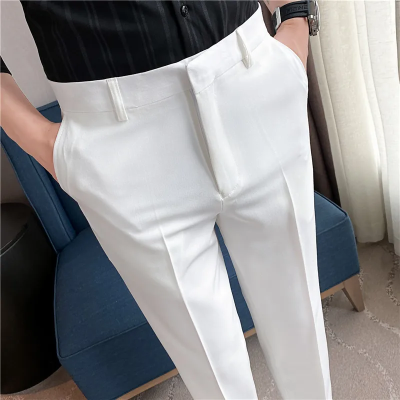 Men Solid Boutique Suits Pants Male Formal Wear Wedding Dress Trousers Quality Men British Style Business Casual Suit Pants 36