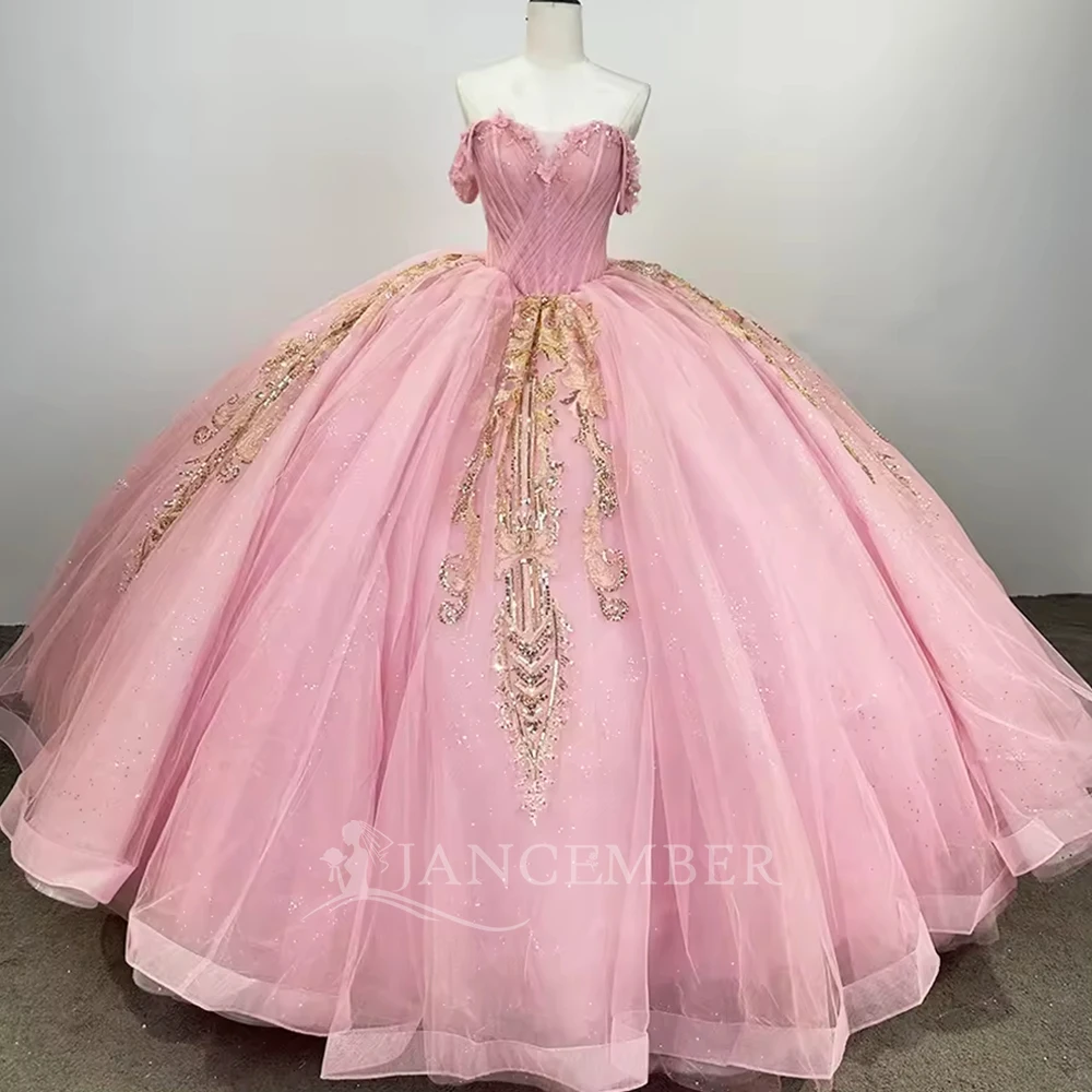 

Quinceanera Dresses Pink for Kids Lace Up Back Off Shoulder Roses Party Dresses Vestido De Vestidos De 15 Anos Customized