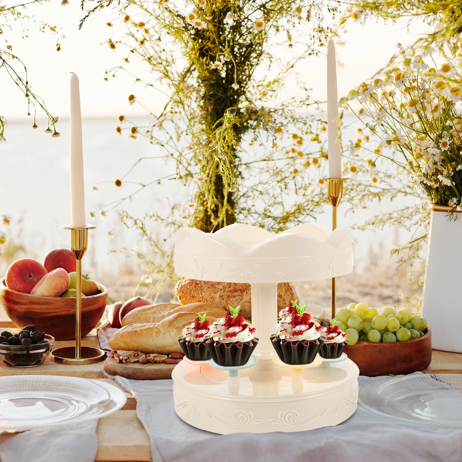 

1pc Automatic Rotating Sushi Display Stand High-Grade Turntable For Dessert Cupcake Cake Party Wedding Shower