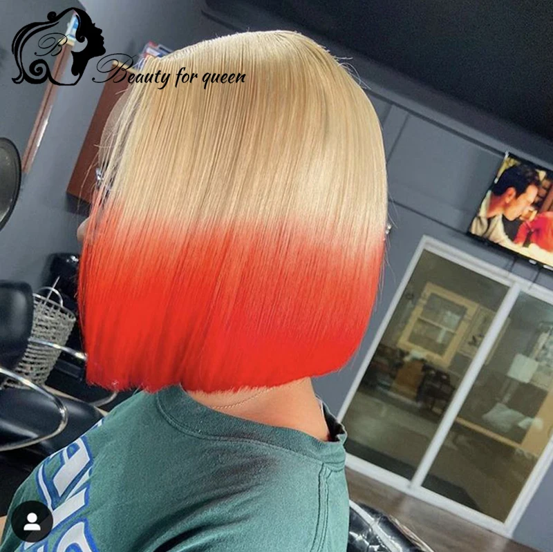Cosplay 613 Straight Short Bob 200 Density 13x4 Brazilian Colored Human Hair Wig Transparent HD Lace Frontal Wigs For Women