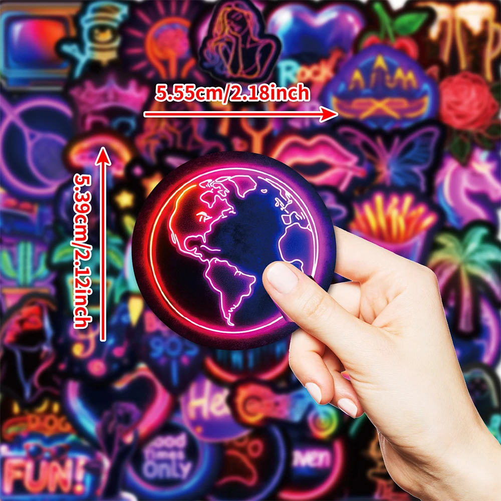 

10/30/50pcs Funny Neon Light Graffiti Stickers Waterproof DIY Guitar Phone Notebook Creative Cartoon Decals Decoration Supplies
